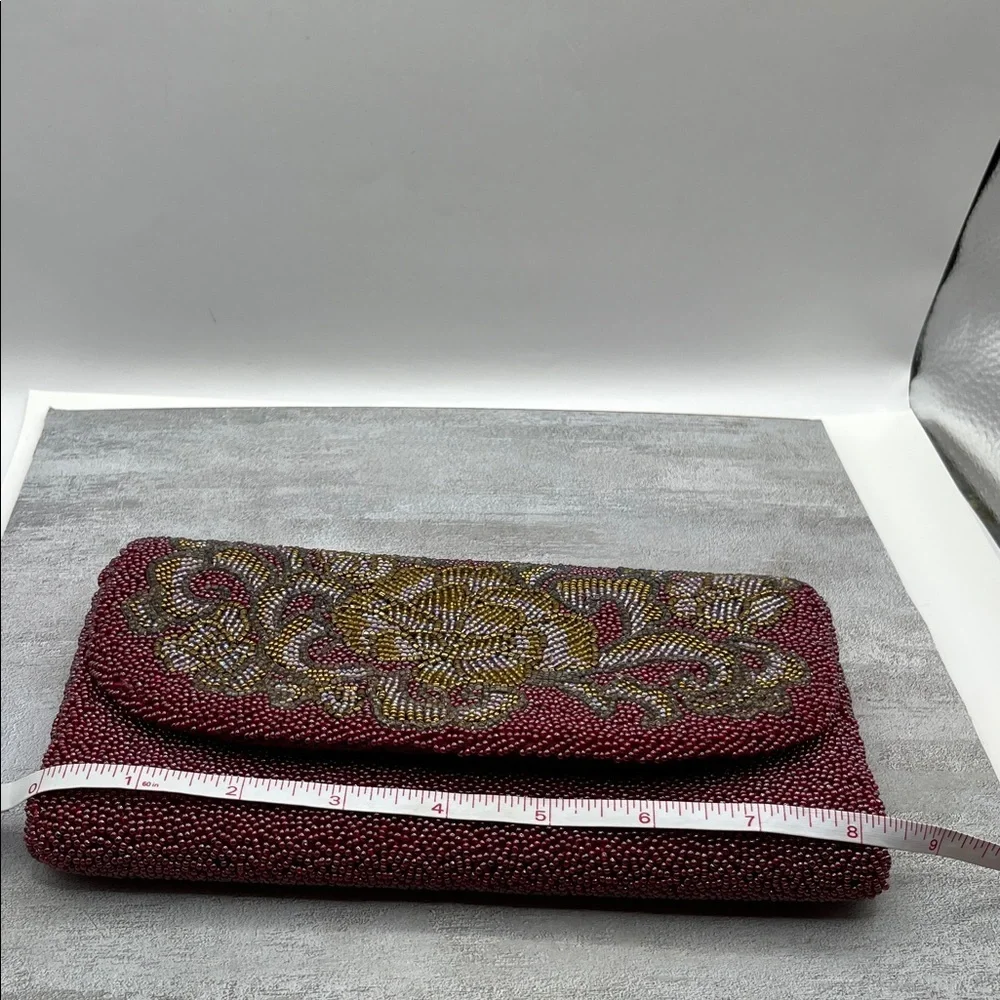La Regale Red Gold Silver Beaded Clutch Evening Bag Elegant Classic Vintage - Picture 11 of 12